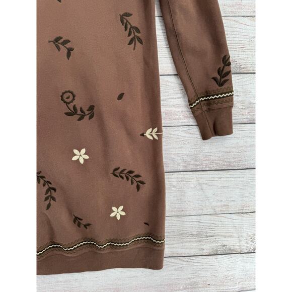 Lucky Brand Embroidered Faux Fur Trim Hoodie Duster Dress Womens Small Brown - Picture 8 of 12